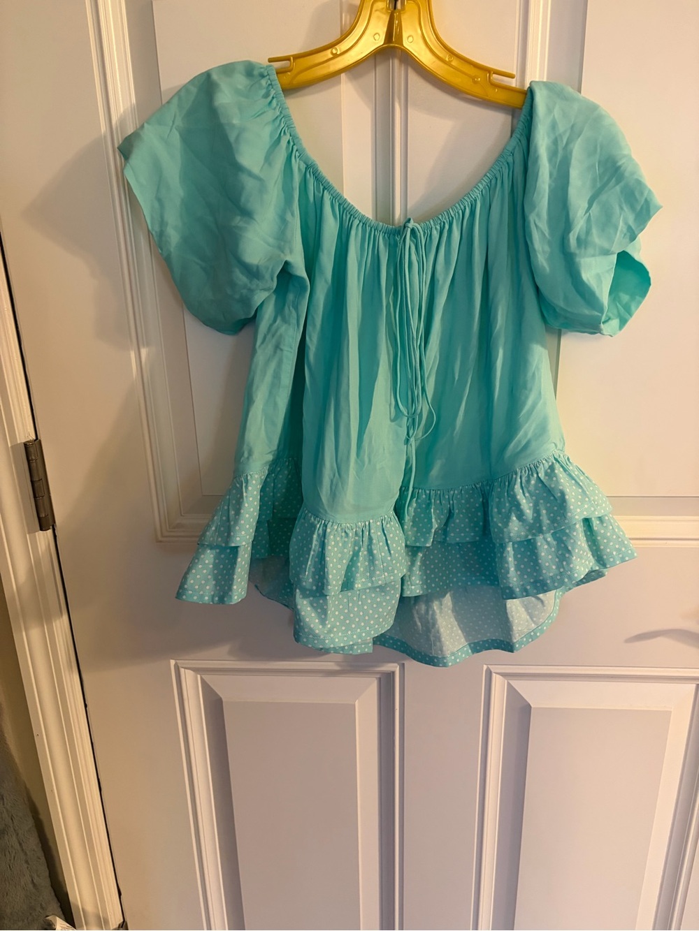 Aqua Short-Sleeve Ruffle Peasant Tunic